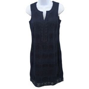 Talbots Navy Eyelet Lace Cotton Shift Dress Womens 4 Petite Resortwear Coastal